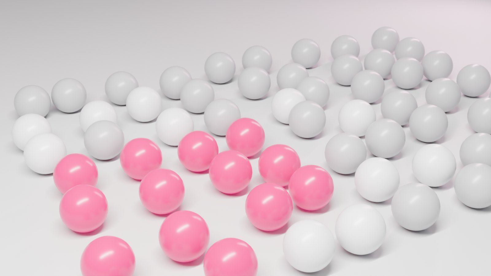 Réseau de sphères gagnées progressivement par le magenta