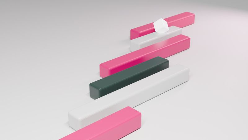 Barres de verre disposées comme un diagramme de Gantt, jalon ambré