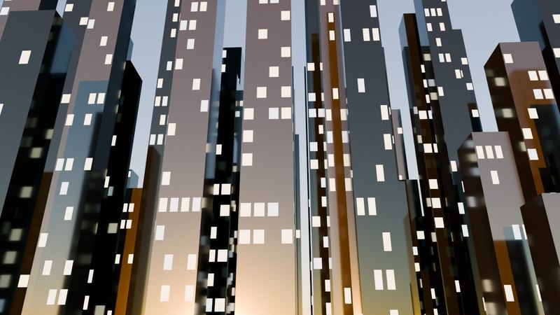 Quartier d'affaires au crépuscule